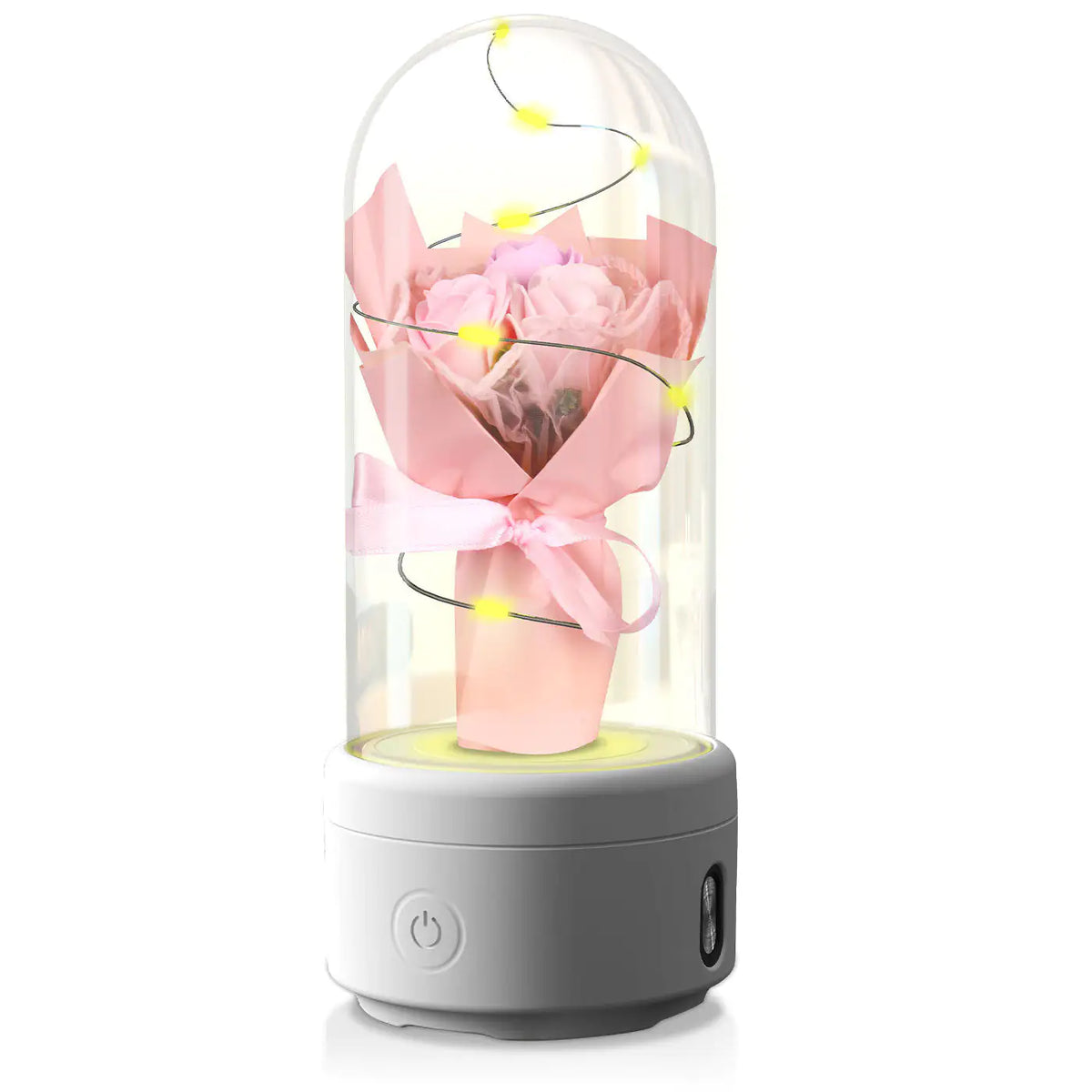 Creative 2 In 1 Bouquet LED Light And Bluetooth-compatible Speaker Mother's Day Gift Rose Luminous Night Light Ornament In Glass Cover Rieworkes