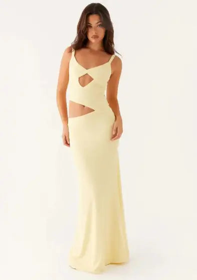 Hollow Stitch Irregular Solid Color Dress Rieworkes