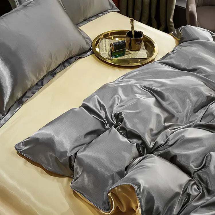 Luxury Silk Bedding Set with Solid Color Duvet Cover Mimarta
