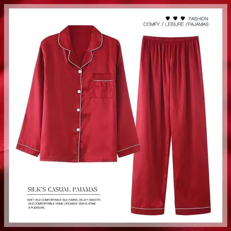 Women's Spring And Autumn Thin Long Sleeve Silk Homewear Two-piece Set Mimarta