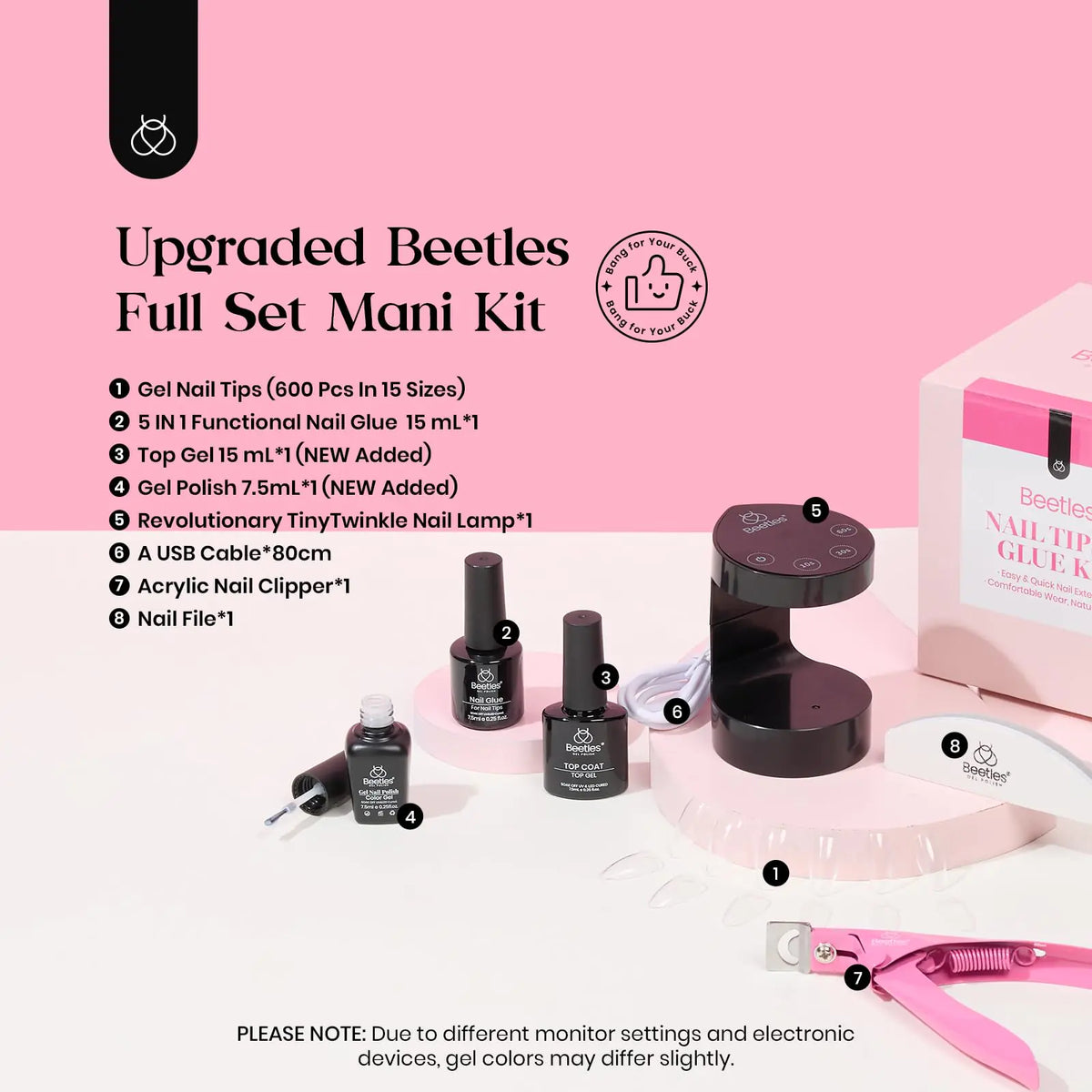 Beetles Gel Nail Kit 600Pcs Medium Almond Nail Tips with Milky White Gel Polish Top Coat, 15 Sizes Soft Clear Gel Nail Tips 5 In 1 Nail Glue Uv Nail Lamp for Nail Extension DIY Nail Salon Gift for Her B-Medium Almond 600pcs(Gel Polish & Top Coat） Rieworkes