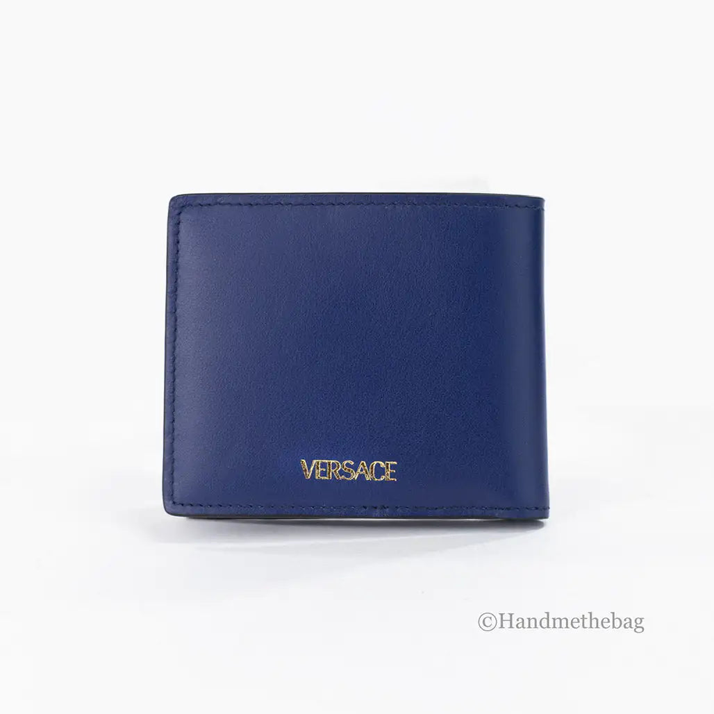 Versace Navy Smooth Leather Medusa Bifold Wallet Mimarta