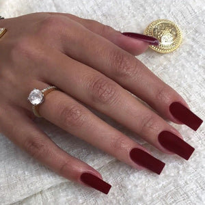 KQueenest Matte Burgundy Press on Nails Long Medium Square Dark Red Fake Nails Press ons Glue on Nails Coffin For Women Daily Wear Gel Stick on Nails Acrylic Nails Set for Fall Winter Decoration Rieworkes