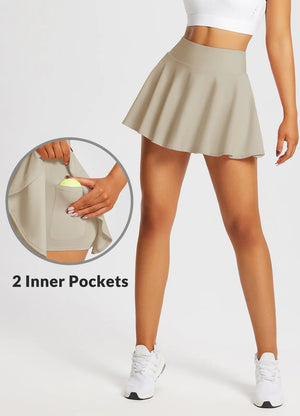 BALEAF Women's Tennis Skirts High Waisted Tummy Control Pleated Golf Skorts for Woman with Shorts Pockets Inner Pockets Large Khaki Rieworkes