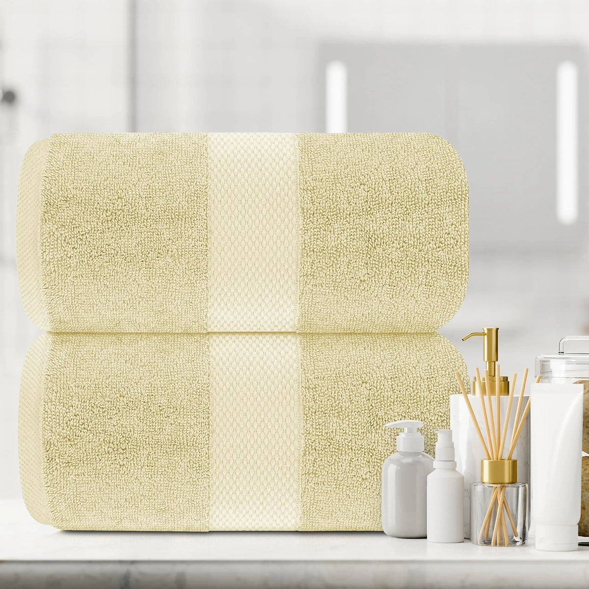 Luxury Soft Beige Bath Sheet Towels 2 Pack Extra Large 35x70 inch 650 GSM Rieworkes