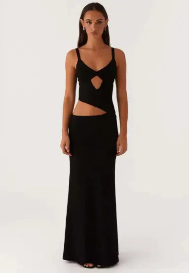 Hollow Stitch Irregular Solid Color Dress Rieworkes