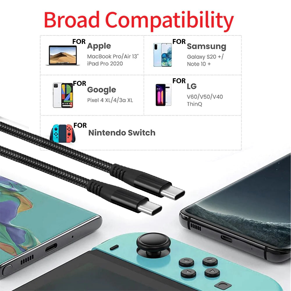USB-C to USB-C Cable Male Type-C Cable Cord Fast Charger Charging Data Sync Mimarta