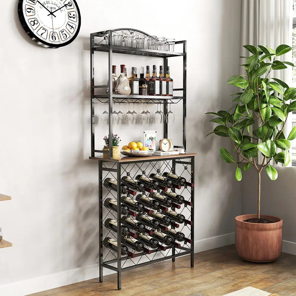 Tall Wine Holder Stand With Wine Glass Holder Rieworkes