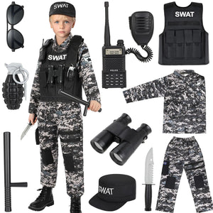 Luucio Swat Police Officer Costume for Kids Police Costume for Kids with SWAT Costume SWAT Vest Halloween Costume for Boys Role Play Kit for Boys Girls Mimarta