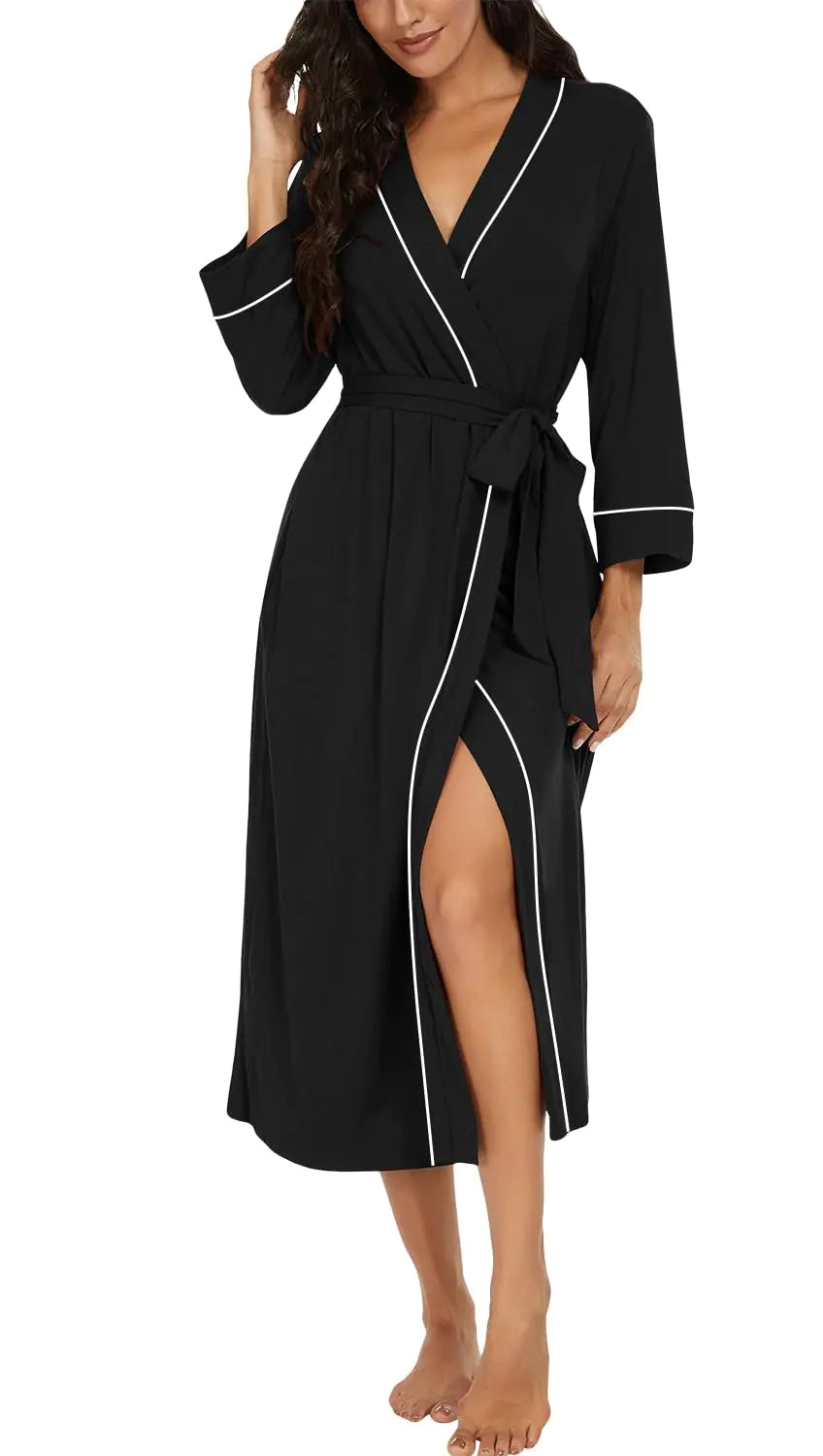 PrinStory Womens Robe Long Kint Bathrobe Lightweight Soft Robes Ladies Bath Robe Black-XL Mimarta