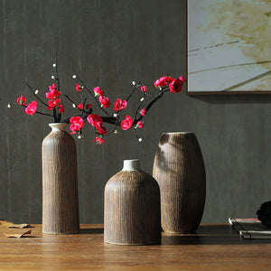 Creative Chinese Style Vase Three-piece Set Simple And Fashionable Wood Grain Rieworkes