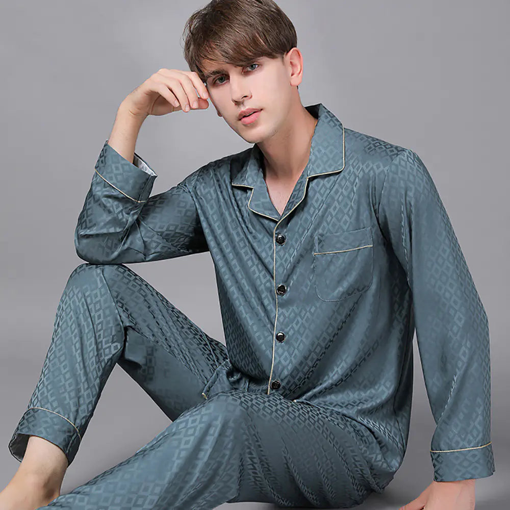 Men's Luxury Silk Satin Pajama Set with Long Sleeves Mimarta