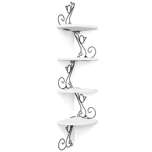 Alsonerbay Floating Corner Wood Shelves 4 Tier Wall Mounted Rustic Storage Shelf Cat Shaped Shelving for Wall Solid Wooden Decor for Living Room Bedroom Kitchen Bathroom Office White Mimarta