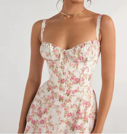 Parisian Dress - Waist Shaping Floral Maxi Dress (One Piece) Mimarta