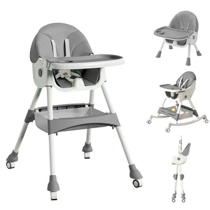 High Chairs for Babies and Toddlers 4 in 1 Convertible Baby High Chair Portable High Chair for Travel with Adjustable Height and Back Foldable High Chair with Wheels& Pu Cushion (Grey) Mimarta
