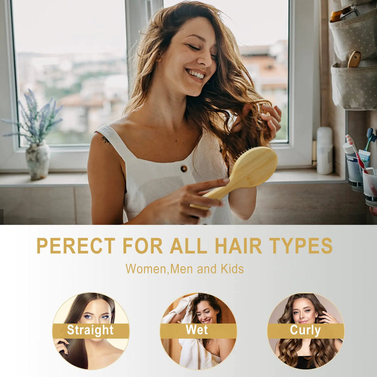 MRD Hair brush, Natural Bamboo Paddle Detangling Hairbrush, Massage Scalp Thick/Thin/Curly/Dry Hair For Women & Men Yellow Rieworkes