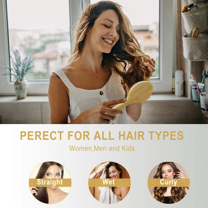MRD Hair brush, Natural Bamboo Paddle Detangling Hairbrush, Massage Scalp Thick/Thin/Curly/Dry Hair For Women & Men Yellow Rieworkes
