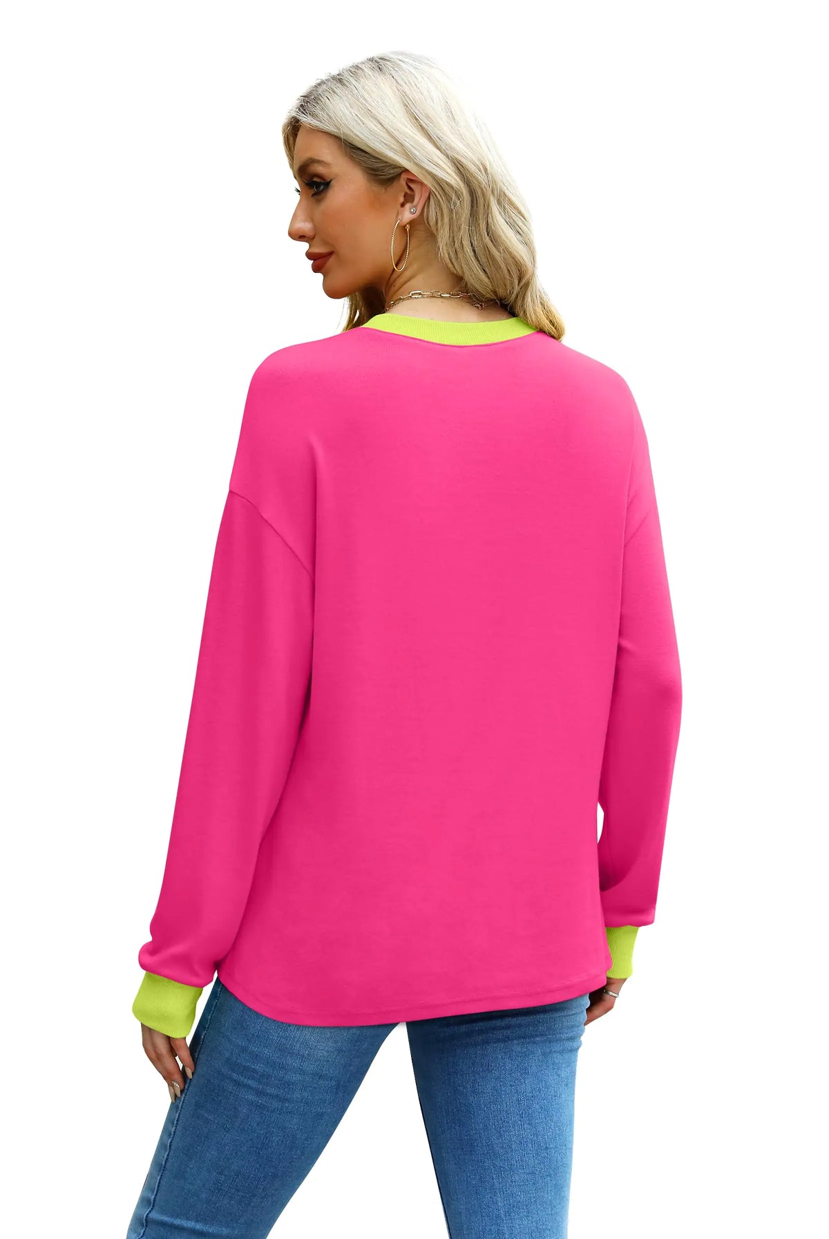 WIHOLL Womens Tunic Tops Long Sleeve Striped Shirts Crewneck Tops Plain Hot Pink X-Large Rieworkes