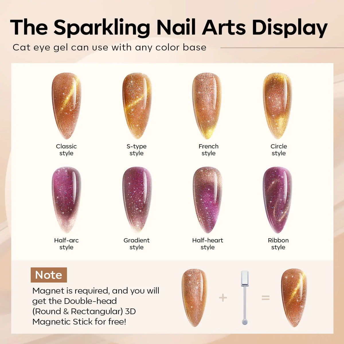 modelones Cat Eye Gel Nail Polish Set 6 Colors, Glitter Nude Shiny Champagne Burgundy Gold Magnetic Effect Sparkle Stunning Home Nail Art Gel Kit Gift A- Cosmo Party Rieworkes