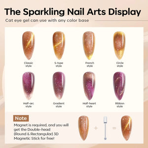 modelones Cat Eye Gel Nail Polish Set 6 Colors, Glitter Nude Shiny Champagne Burgundy Gold Magnetic Effect Sparkle Stunning Home Nail Art Gel Kit Gift A- Cosmo Party Rieworkes