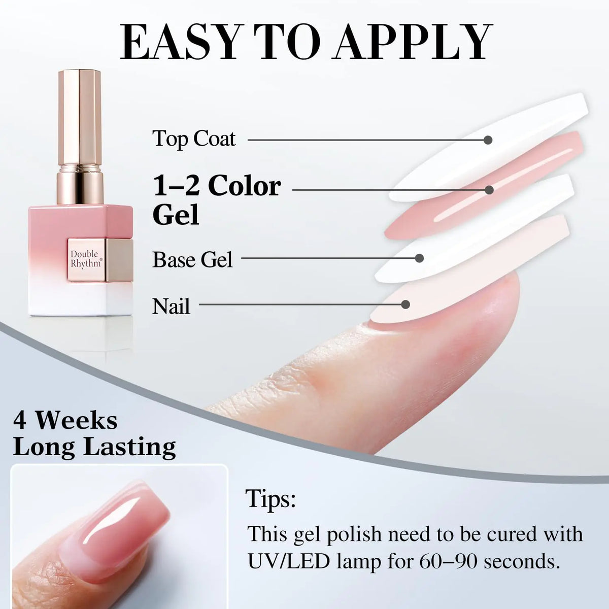 Double Rhythm Translucent Gel Polish Sheer Neutral Natural Light Milky Same Color Same Bottle 15ML Jelly Nail Polish Nail Art DIY at Home (Milky Rose Pink-A1380) Rieworkes