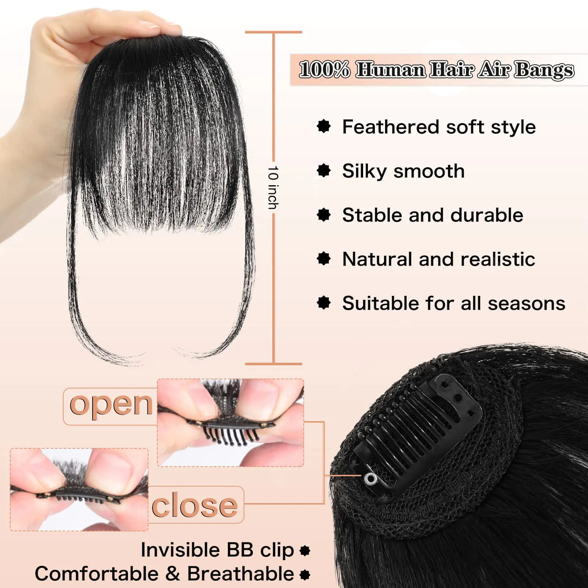 NAYOO Bangs Hair Clip in Bangs 100% Real Human Hair Extensions Natural Black Wispy Bangs Clip on Air Bangs for Women Fringe with Temples Hairpieces Curved Bangs for Daily Wear Rieworkes