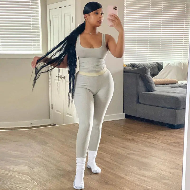 Gym Crop Tank Top Leggings Set Rieworkes