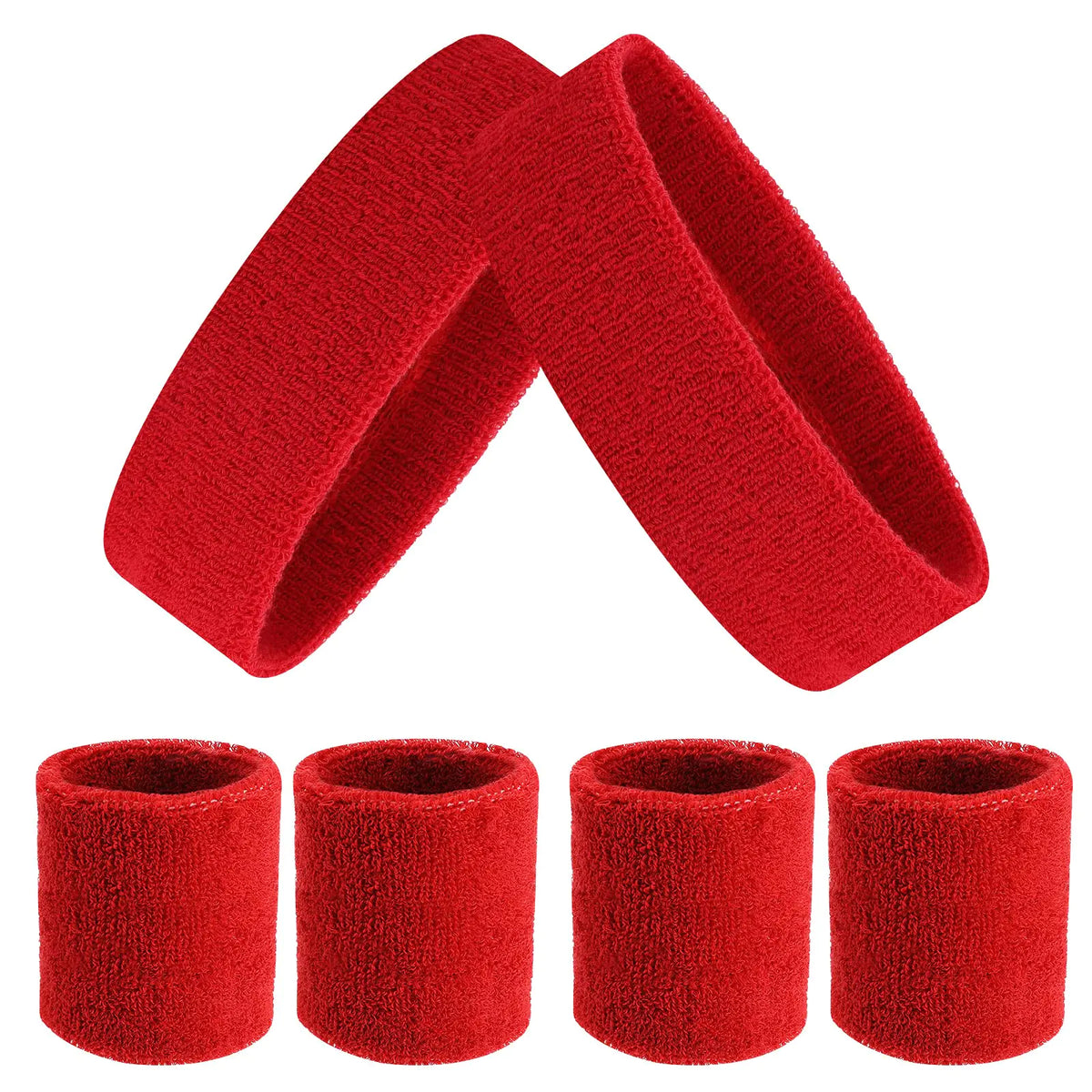 ASTER 6Pieces Red Sweatband Set Sports Headband Wristband Set Including 2Pcs Sports Headband and 4Pcs Sweat Wristband Moisture Wicking Absorbing Red Sweat Band for Men and Women Rieworkes