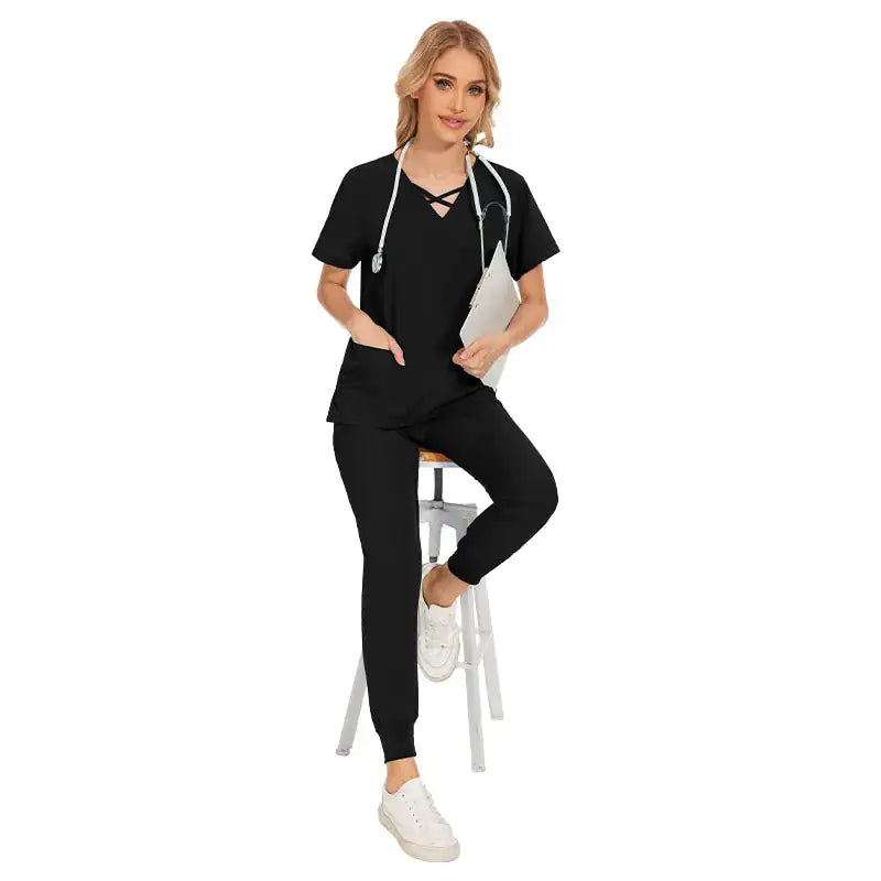 Stretch Women Slim Fit Scrubs Medical Uniforms Set Rieworkes