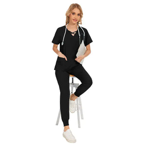 Stretch Women Slim Fit Scrubs Medical Uniforms Set Rieworkes