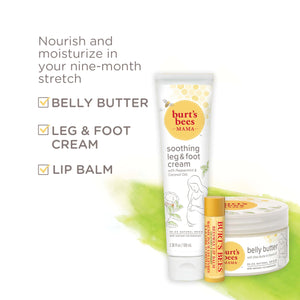 Burt's Bees Pregnancy Essentials Gifts Set, 3 Giftable Baby Shower Products & Must Have Baby Registry Items, Nourishing Skincare - Mama Belly Butter, Original Lip Balm, Leg & Foot Cream Mama Pregnancy Set 3 Count (Pack of 1) Rieworkes