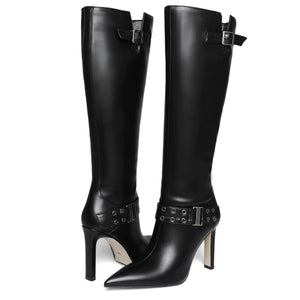 Uacllcau Knee High Boots Women Pointed Toe Tall Boots Sexy Stiletto High Heels Long Boots Fashion Trendy Buckle Dress Boots Slouch Zipper Heeled Boots Mimarta