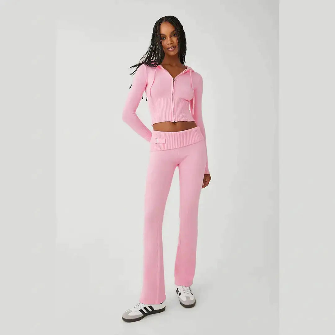 Women Ribbed Knit Two 2 Piece Outfits Casual Trendy Slim Fit Rieworkes