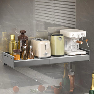 LEMYEF Stainless Steel Adjustable Wall Rack Household Grade Microwave Oven Wall Rack high Load Bearing countertop Stationary kit Multifunctional Storage Rack (16“-23.6” Gun Grey) Mimarta