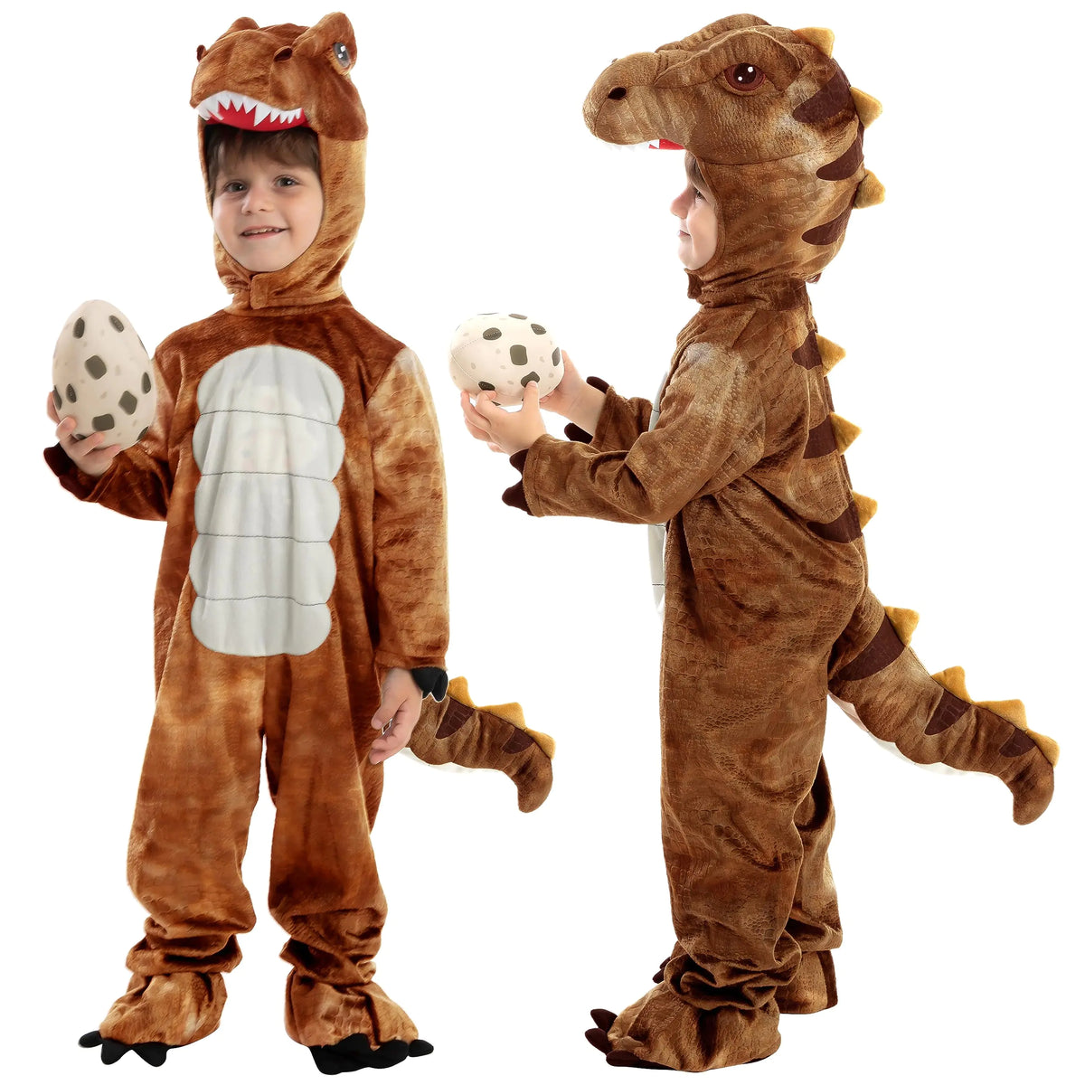 Spooktacular Creations Realistic T-rex Costume Outfit Dinosaur Jumpsuit with Egg for Kids Toddler Halloween Dress-up Party Bronze 3T(3-4 yrs) Rieworkes