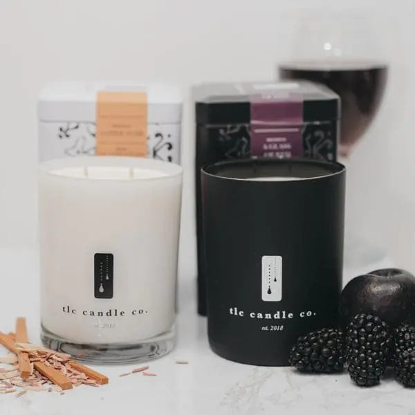 "Date Night" Glass of Red, Blackberry and Bay and Amber Noir, Cedar and Sandalwood Luxury 2-Wick Soy Candle Gift Set Rieworkes