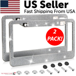 2PCS Bling License Plate Frame Glitter Crystal Sparkling Rhinestone Diamond Caps Rieworkes