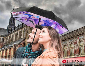 SIEPASA 49/56 Inch Inverted Reverse Upside Down Umbrella, Extra Large Double Canopy Vented Windproof Waterproof Stick Golf Umbrellas with C-shape Handle. Blue Butterfly 49 Inch Rieworkes