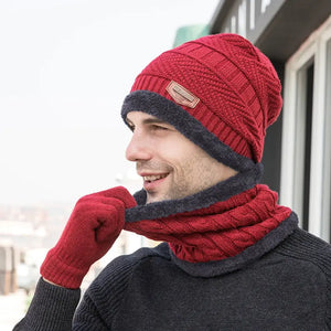 3Pcs Set Fashion Knitted Winter Hats with Gloves Mimarta