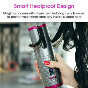 Hair Curler LCD Cordless Auto Rotating Waver Curling Iron Ceramic Wireless USA Rieworkes