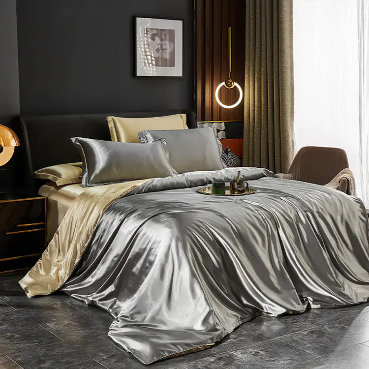 Luxury Silk Bedding Set with Solid Color Duvet Cover Mimarta