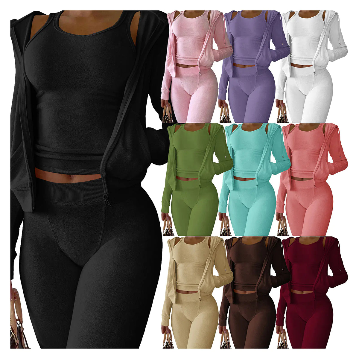 HR8235 Women's Autumn Winter Hooded Vest Set Mimarta