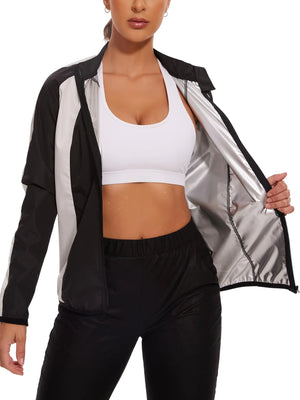 NINGMI Sauna Suit for Women Sweat Jackets Zipper Sauna Shirt Workout Long Sleeve Body Shaper Gym Exercise Mimarta