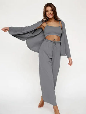 Ribbed Drop Sleeves Sleepwear Women Set Rieworkes