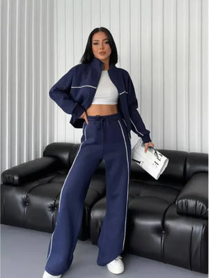 Women's Long Sleeve Half-Turtleneck Cardigan & Trousers Set Rieworkes