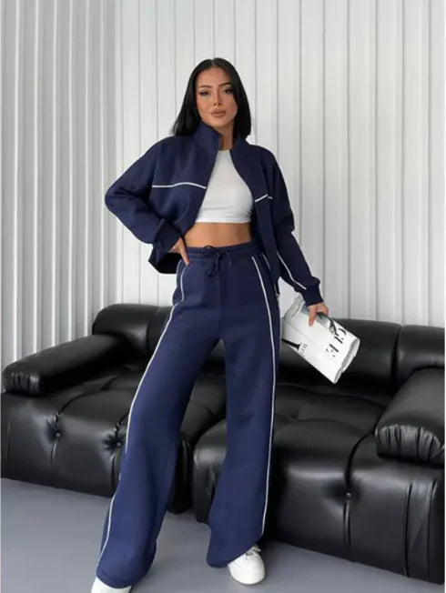 Women's Long Sleeve Half-Turtleneck Cardigan & Trousers Set Rieworkes