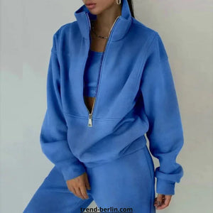 Women's Tracksuit Solid Hooded Sport Suit Rieworkes