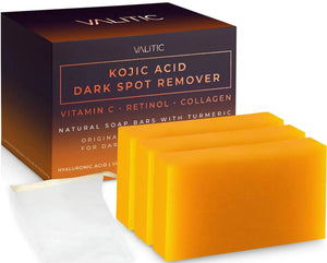 Valitic Unisex Dark Spot Corrector Bar, 100g - Exfoliating, SLS and Paraben-Free Turmeric Soap for Skin Tone Correction, Vitamin C, Retinol and Collagen Blend 3 Pack + Bag Rieworkes