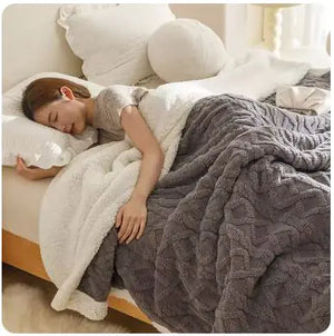 Warm Wool Coral Fleece Throw Blanket Rieworkes