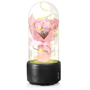 Creative 2 In 1 Bouquet LED Light And Bluetooth-compatible Speaker Mother's Day Gift Rose Luminous Night Light Ornament In Glass Cover Rieworkes
